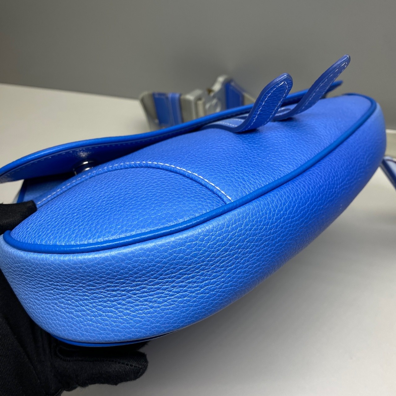 Dior Pre-Owned Authentic Saddle Bag Blue Leather 20×28.6x5cm