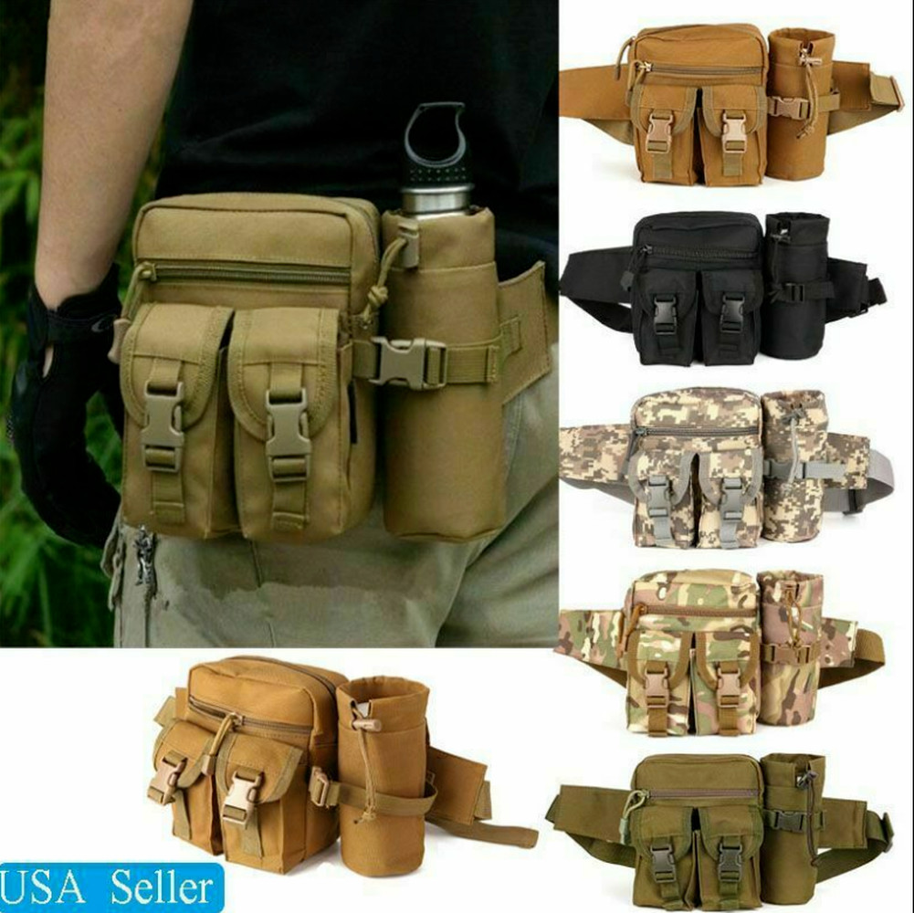 Tactical Waist Pack Pouch With Water Bottle Pocket Holder Waterproof Fanny Bag