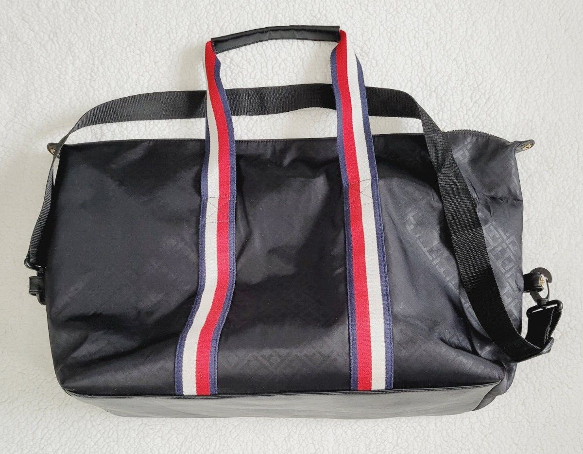 Tommy Hilfiger Weekender Tote Bag Black w/ Compartments and Handles Mega Space