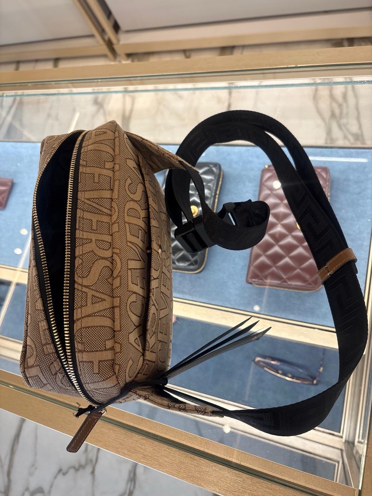 Versace Belt Bag Canvas Fabric Allover Beige/brown $1200 Retail Authentic