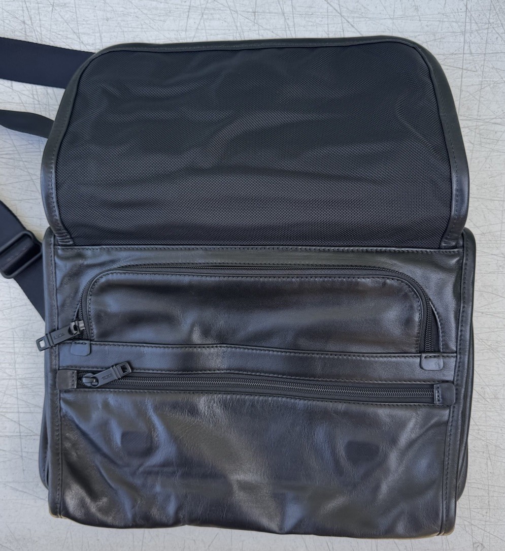 TUMI Alpha Leather Small Slim Flap Zip Crossbody Bag Briefcase Shoulder 92112DH