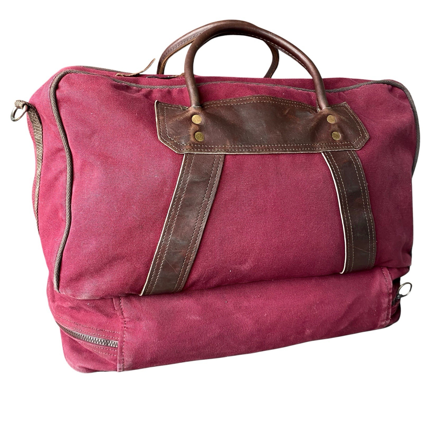 Duluth Pack Boot Duffle Canvas Leather Bag Burgundy Red Weekender Carry On