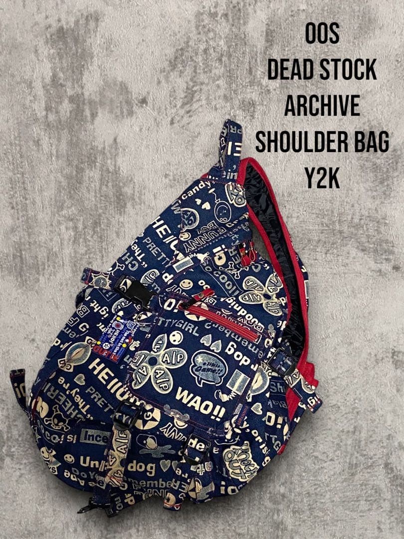 UNKNOWN. Y2K All-Over Pattern Denim One-Shoulder Bag, Deadstock, 47x36cm