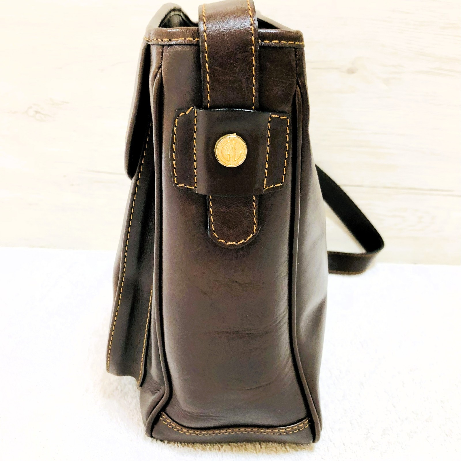 Guy Laroche Brown Leather Shoulder Bag Vintage Large Unisex