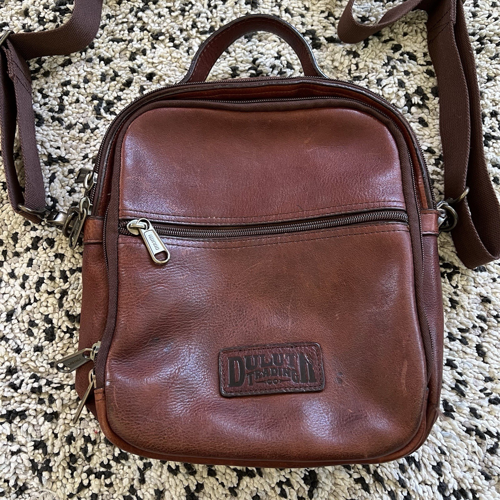 Duluth Trading Co Lifetime Brown Leather Classic Satchel Crossbody Bag Unisex