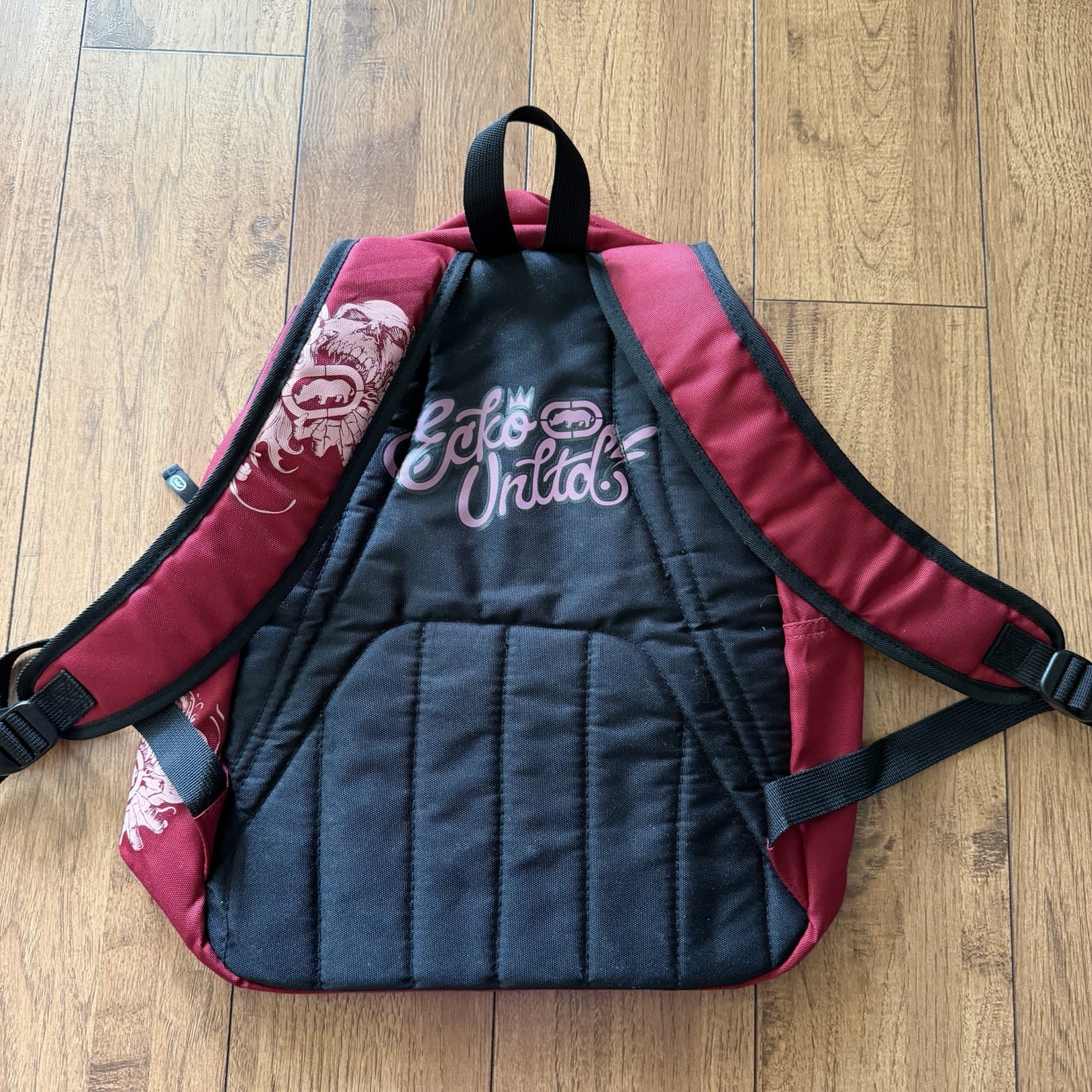 Y2K Rare Ecko Unltd. Unisex Grungy Embroidered Logo Red Rhino Skull Backpack