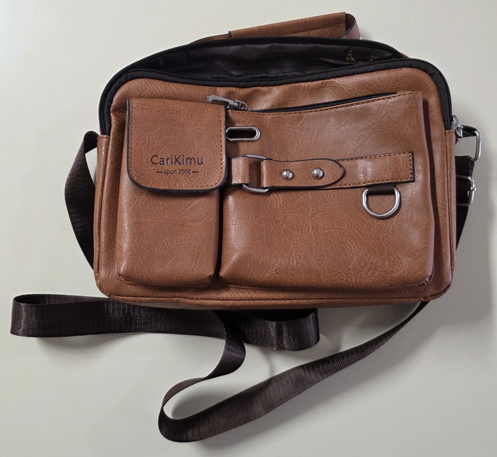CarlKimu Vintage Camel Tan Spacious Multi-Pocket Messenger Shoulder Travel Bag