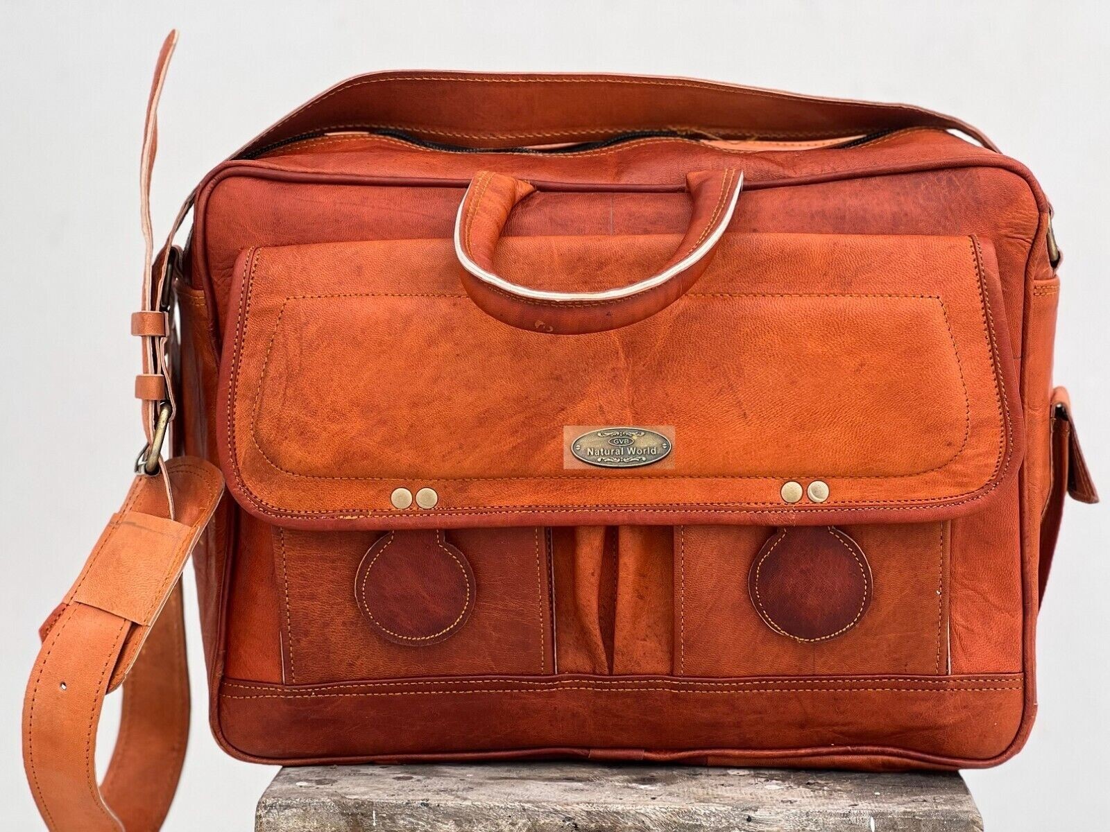 Vintage Smooth Leather Briefcase Laptop Attache Messenger Shoulder Portfolio Bag