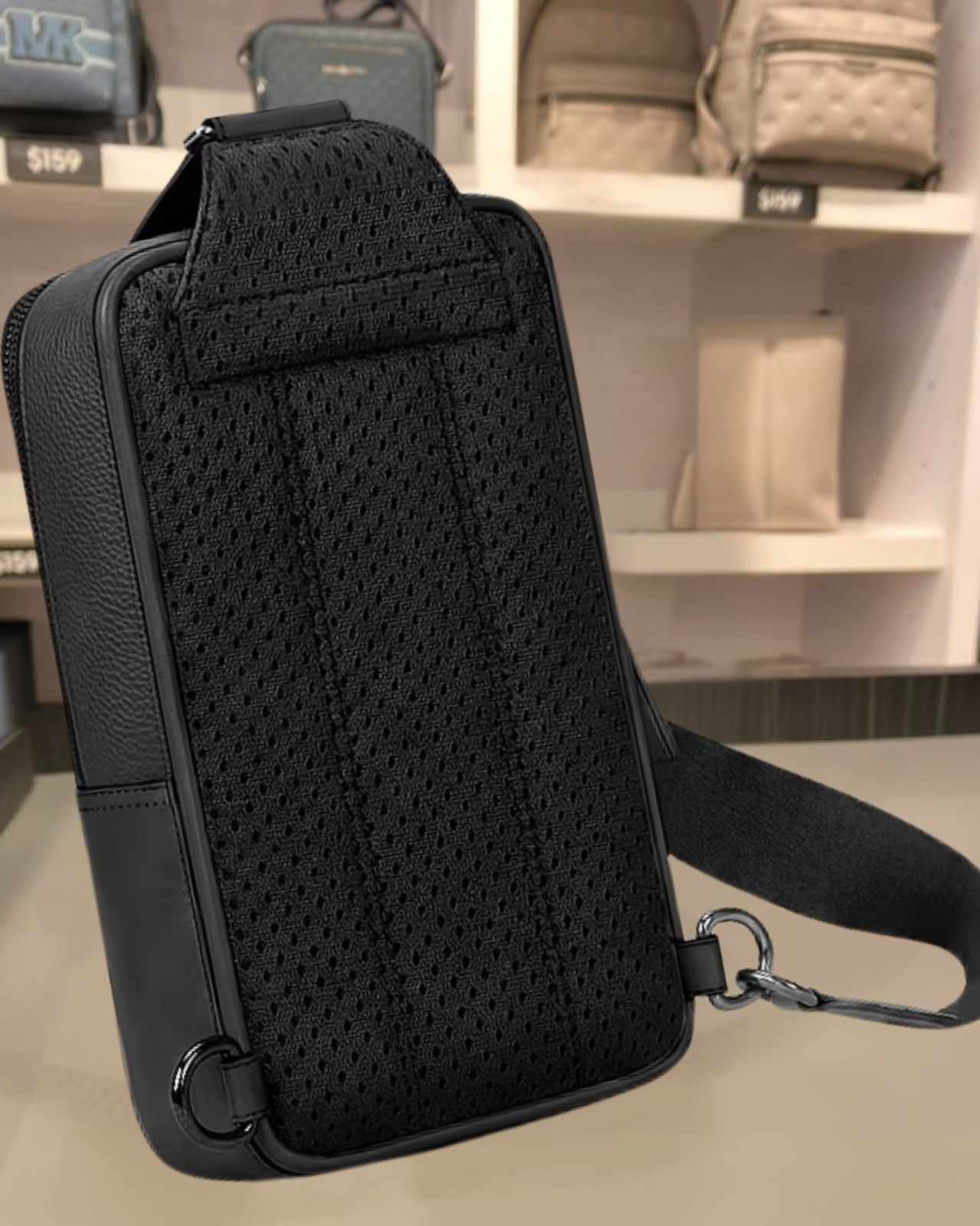 Michael Kors Cooper Medium Pebbled Leather Sling Pack Black Men Crossbody