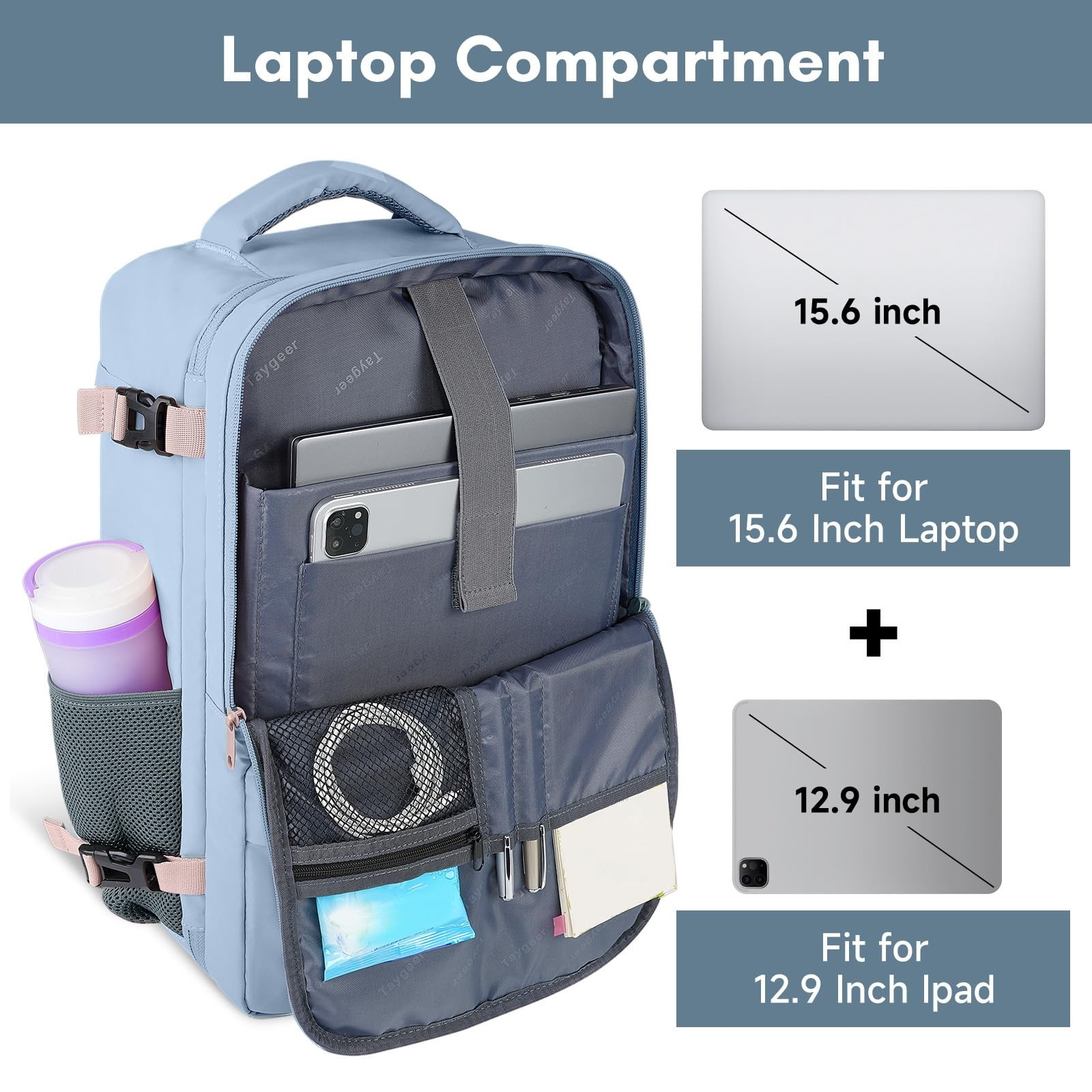 Travel Backpack for Women, TSA Approved Carry-On, 15.6″ Laptop Bag, Water Bottle