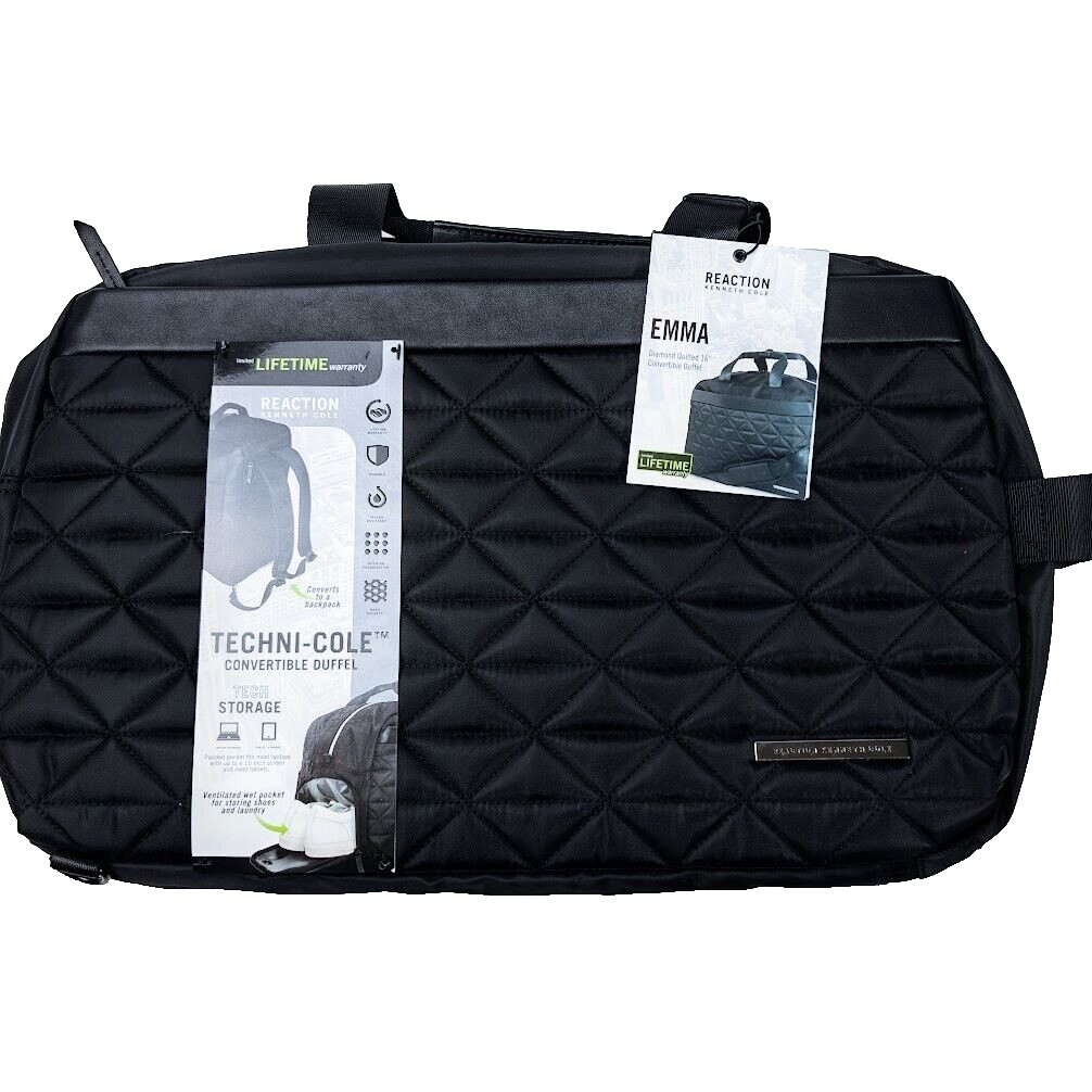 Kenneth Cole Reaction Duffle Bag Backpack Convertible Black Travel Laptop New