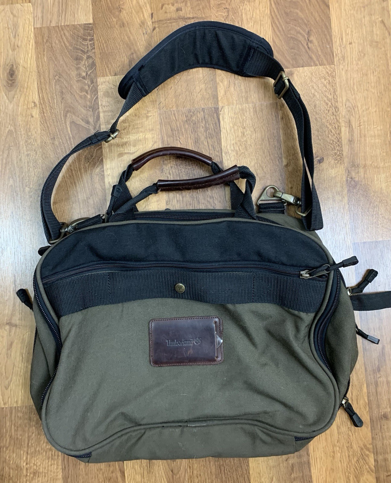 Timberland Canvas Messenger Bag Laptop Briefcase Green Black 14×17