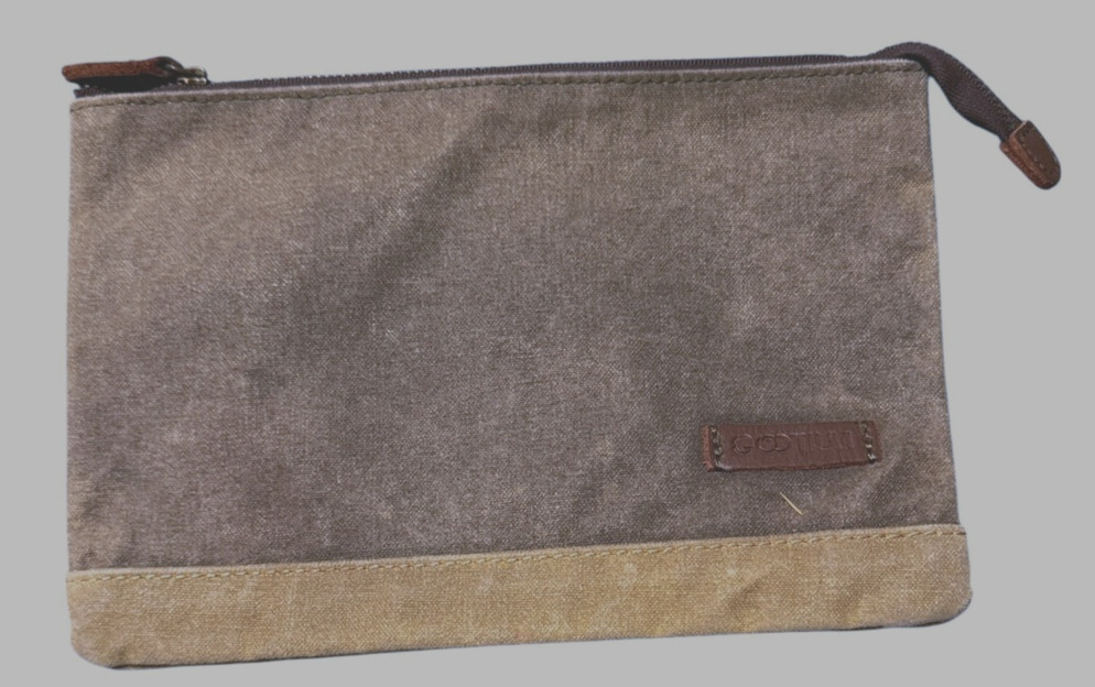 GOOTIUM Zipper Pouch 9.2″ x 6.5″ Waxed Canvas Gray/Beige