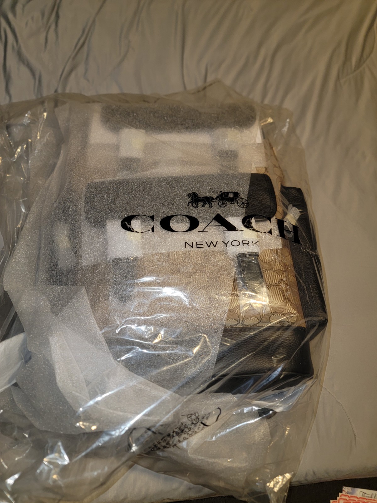 Coach Sprint Backpack Signature Pattern Tan/Black, Adjustable Strap, Pockets