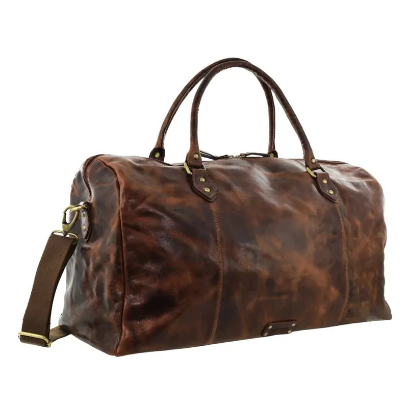 Pierre Cardin Smooth Leather Overnight Bag Luggage Weekend Duffle – Dark Cognac