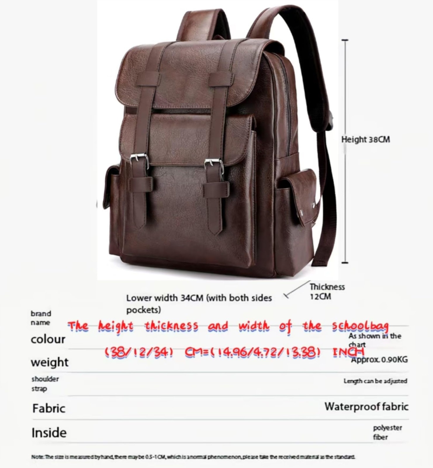 Waterproof PU Leather Backpack for 15.6″ Laptop, Lightweight Travel Commuter Bag