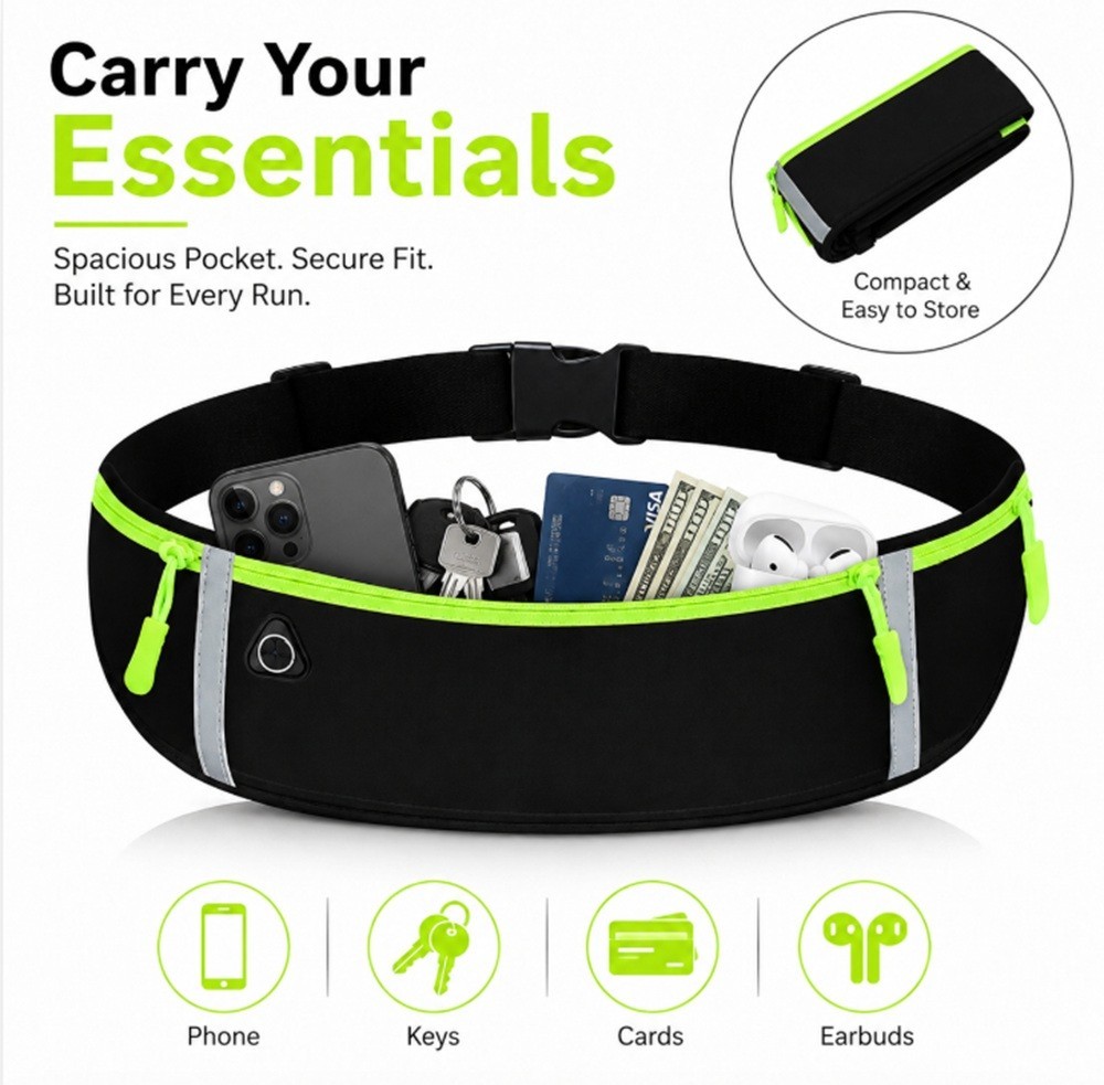 Adjustable Running Belt Water Resistant Waist Pack Fanny Bag Unisex Phone Pouch