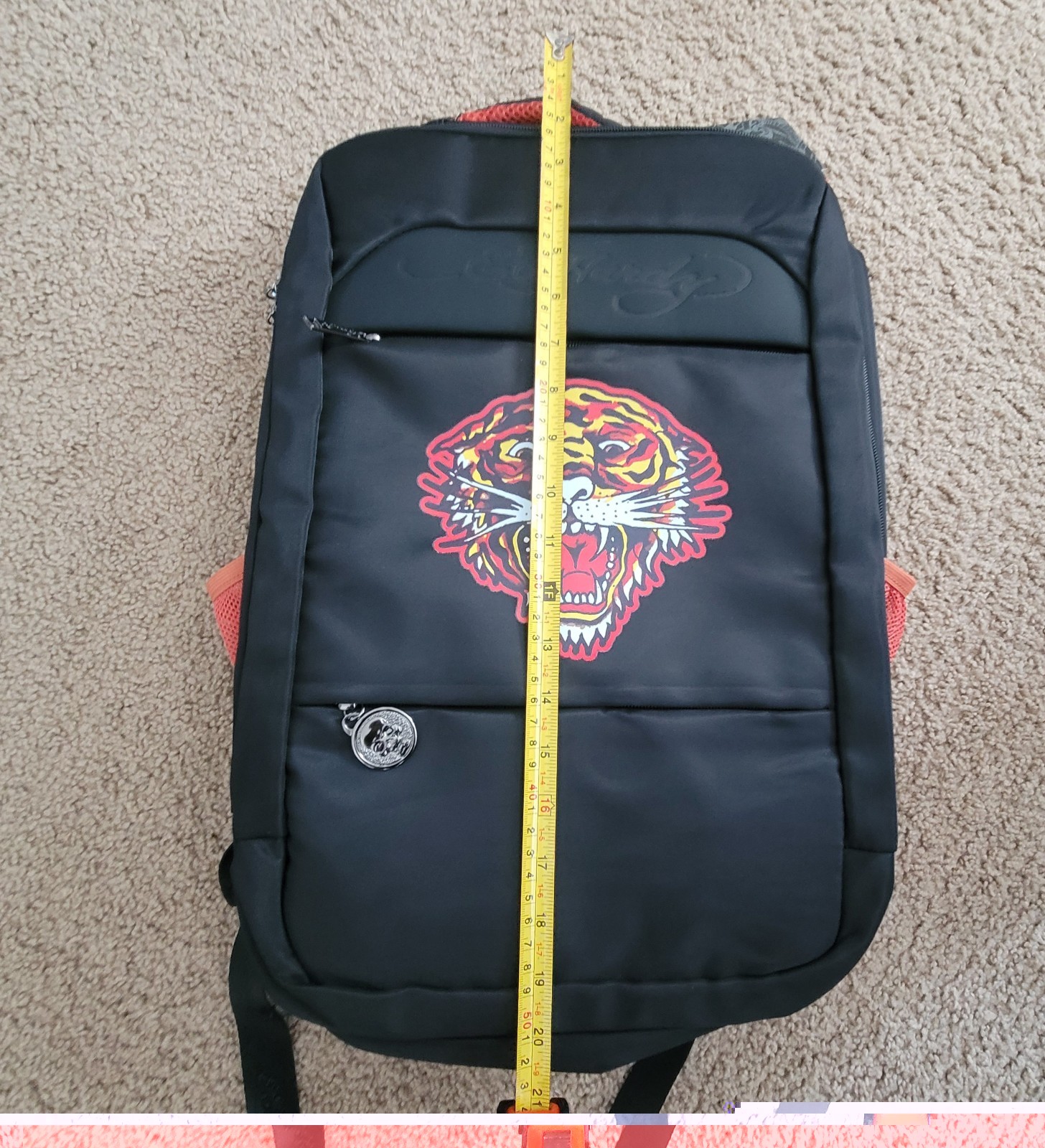 ED HARDY BLACK & ORANGE GRAPHIC ROARING TIGER EMBROIDERED LOGO BACKPACK NWT