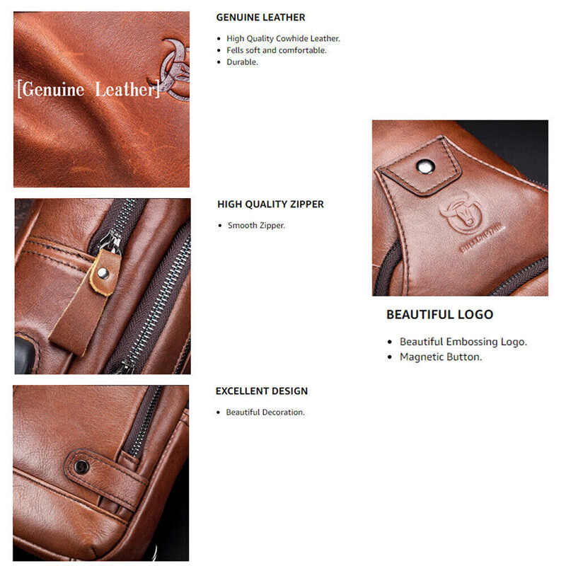 Men’s Sling Backpack Genuine Leather Chest bag Crossbody Bag Shoulder Bag New Z