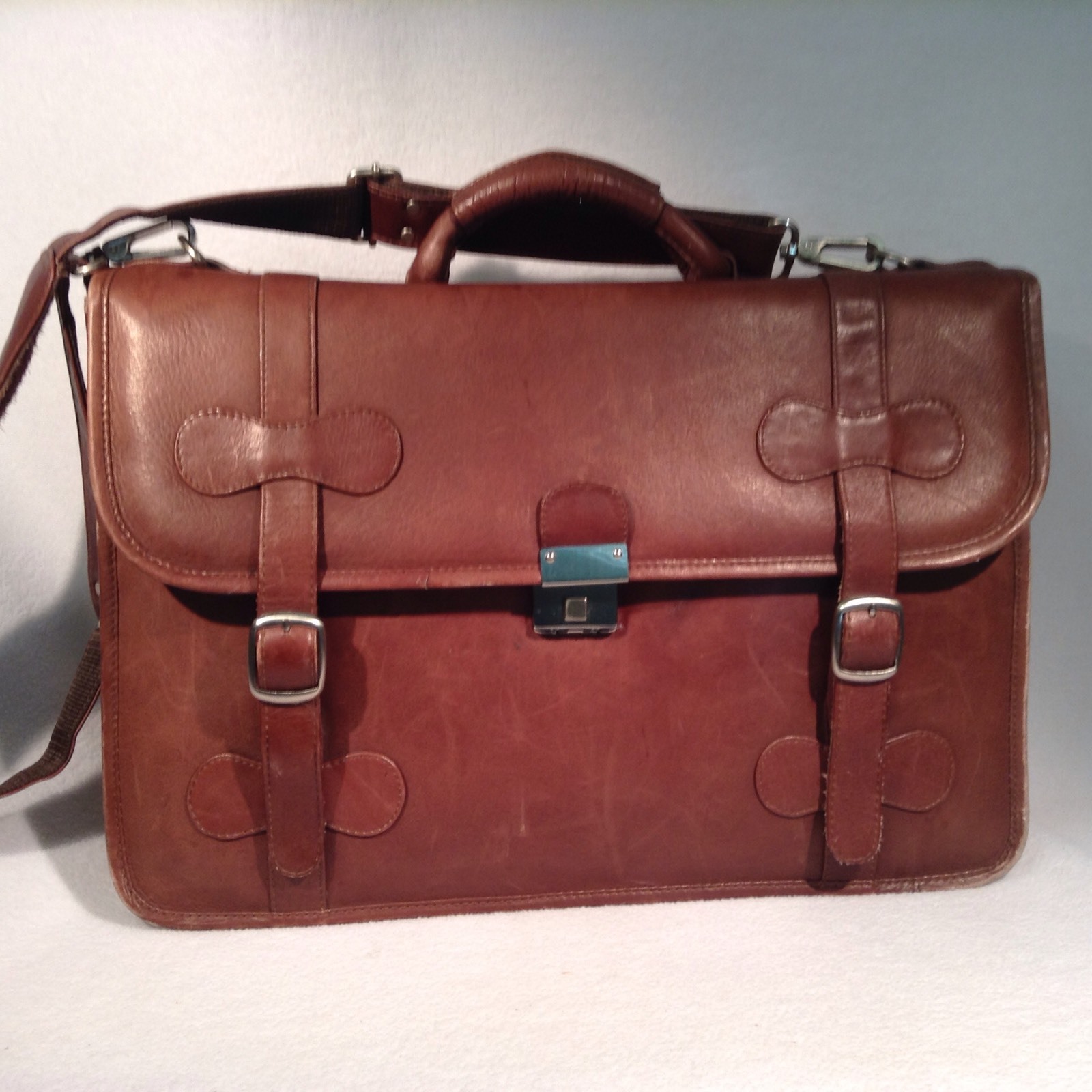 Piel Leather Classic Briefcase Chestnut Brown Messenger Bag Pre-Owned