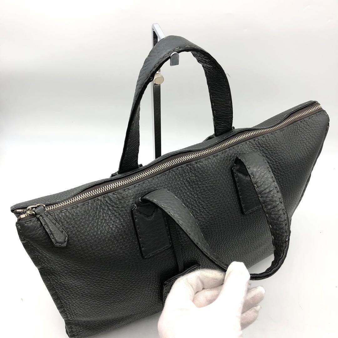 Fendi Selleria Briefcase Leather 2 Compartment Bag Charm Gray A4 Compatible