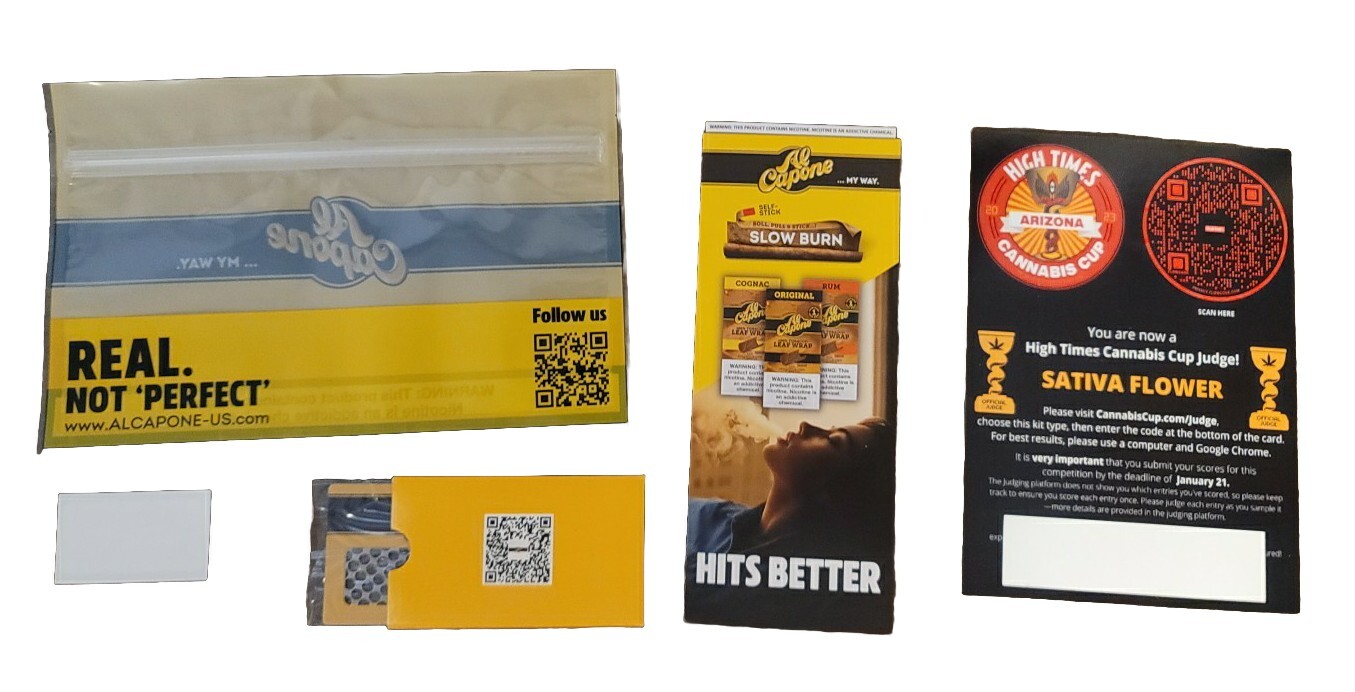 High Times Arizona 2023 Cannabis Cup Black Judges Tote Bag With Swag & Stickers.