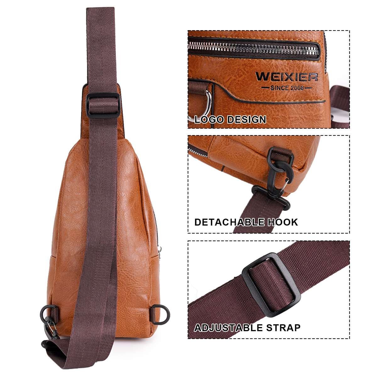Men Leather Chest Bag Crossbody Sling Shoulder Backpack Casual Travel Pack Bag