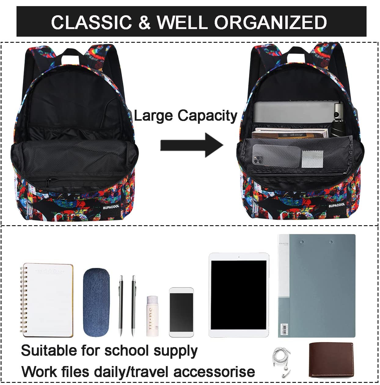 Casual Laptop Backpack Men Women School Boys Girls College Bookbag USB Peace