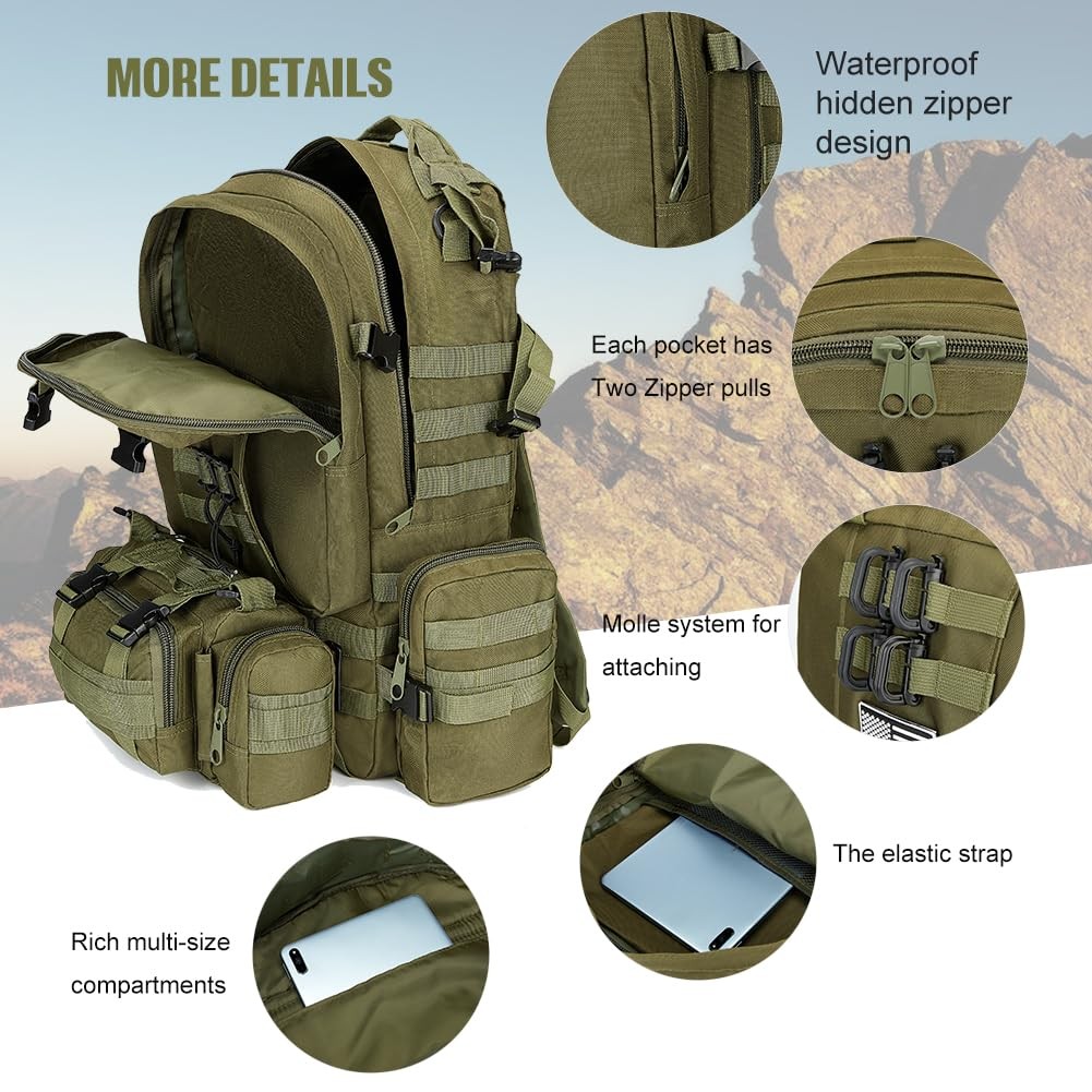 Large Military Tactical Backpack for Men, 40-50L Backpacks for Women, Bug out…