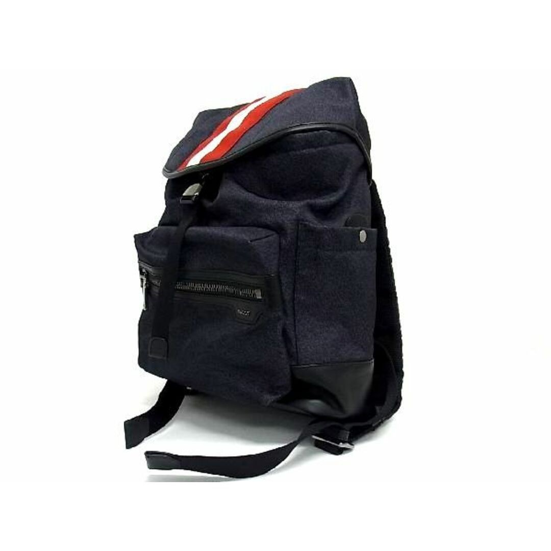 Bally Men’s Nylon Backpack Navy Blue Black Stripe Design Authentic 30x30x12cm