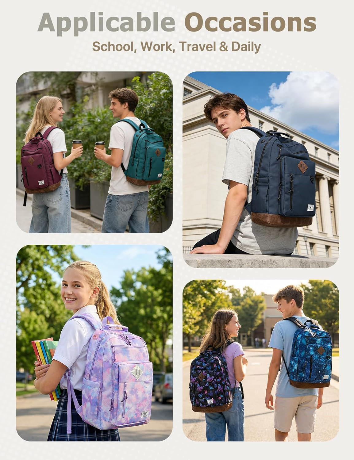 Backpack for Men Women,Lightweight 15.6In Bookbag with Mulitiple Pockets,Water R