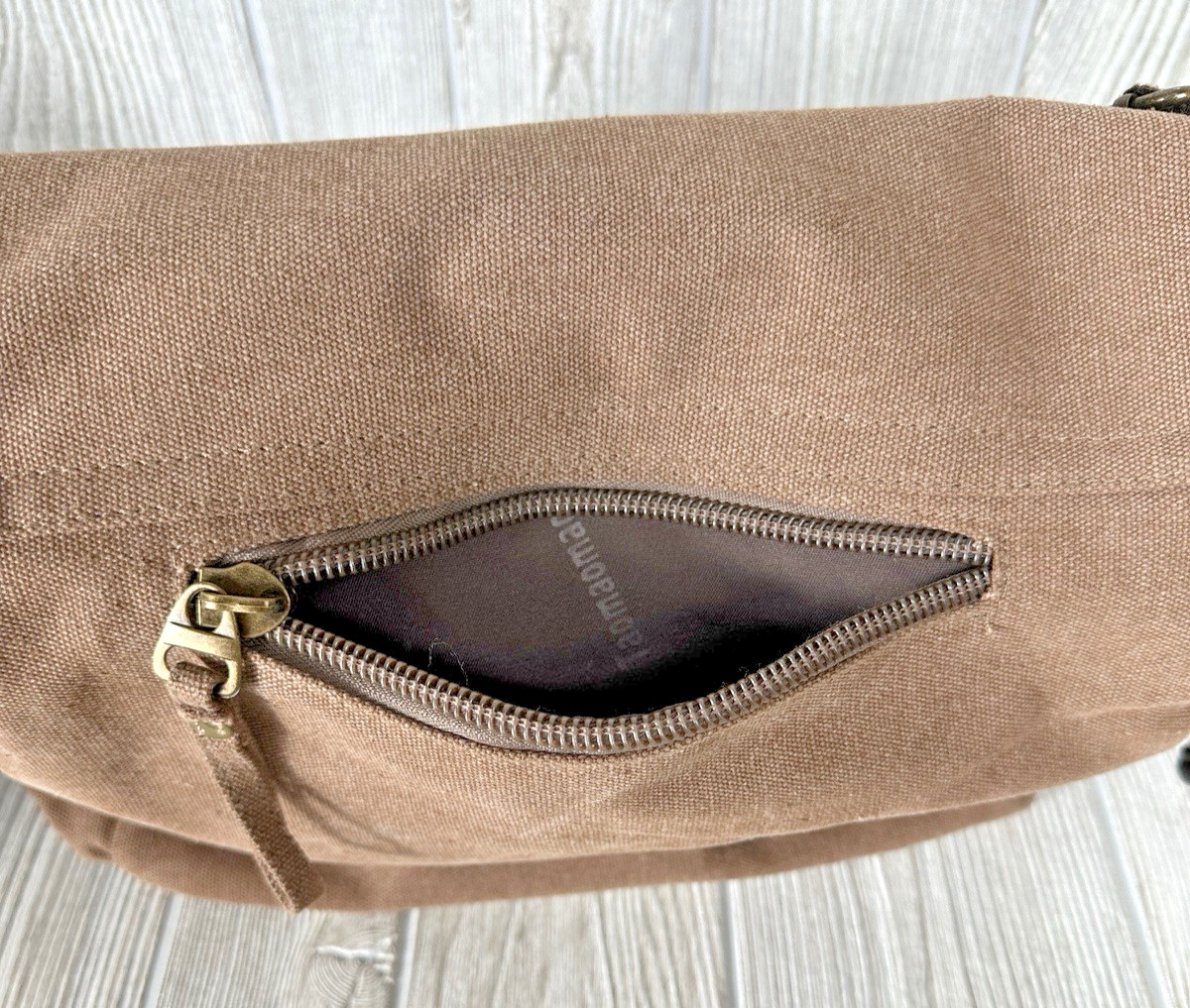 TaoMaoMao Brown Canvas Shoulder Bag Tote Brown Strap Work Travel Bag Flap Zipper
