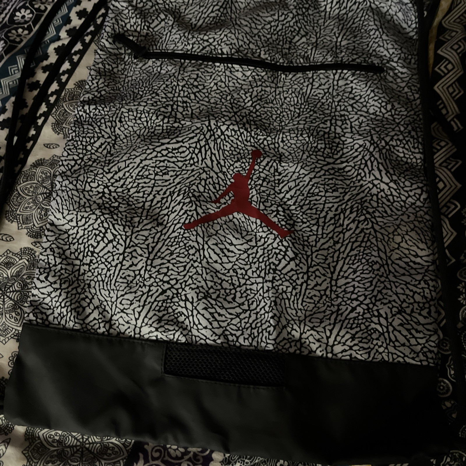 Nike Air Jordan Retro Elephant Cement Drawstring Backpack Black Grey Jumpman