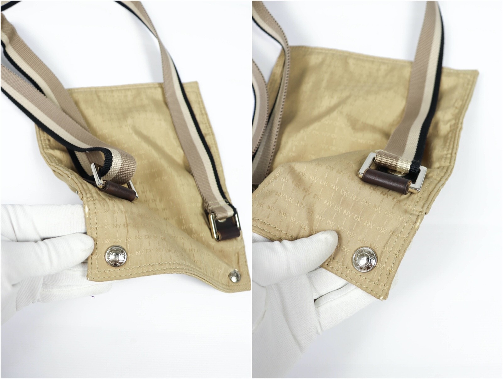 DKNY Donna Karan New York Beige Monogram Nylon Small Crossbody Bag