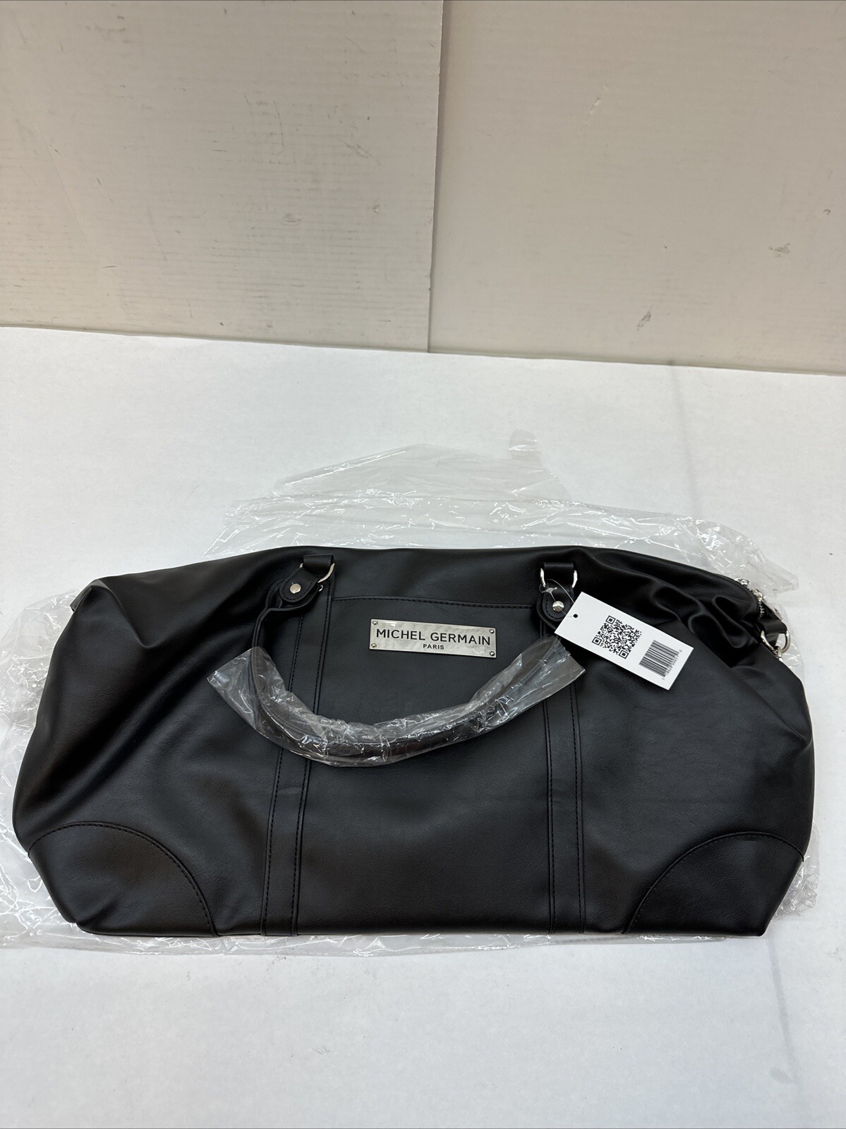 Michel Germain Faux Leather Expandable Black Duffle Weekender Gym Travel Bag NWT
