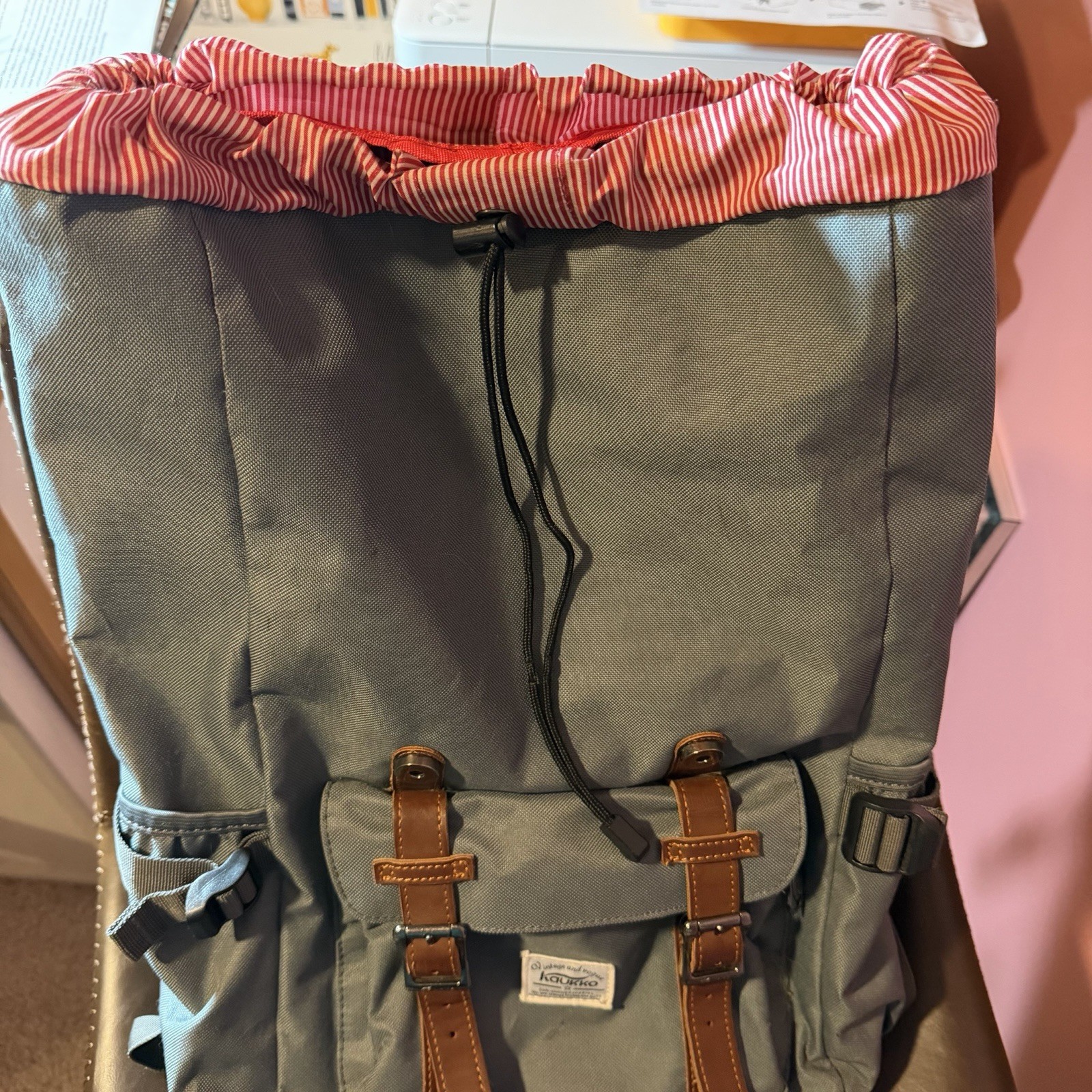 Kaukko Backpack/Laptop Bag Vintage And Vogue Red Striped Lining Large Rucksack