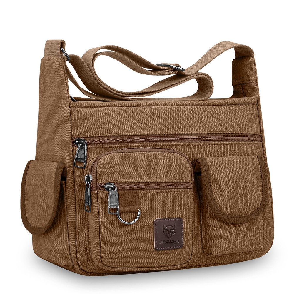 Men Vintage Canvas Crossbody Bag Multi Pocket Messenger Shoulder Bag Work Travel