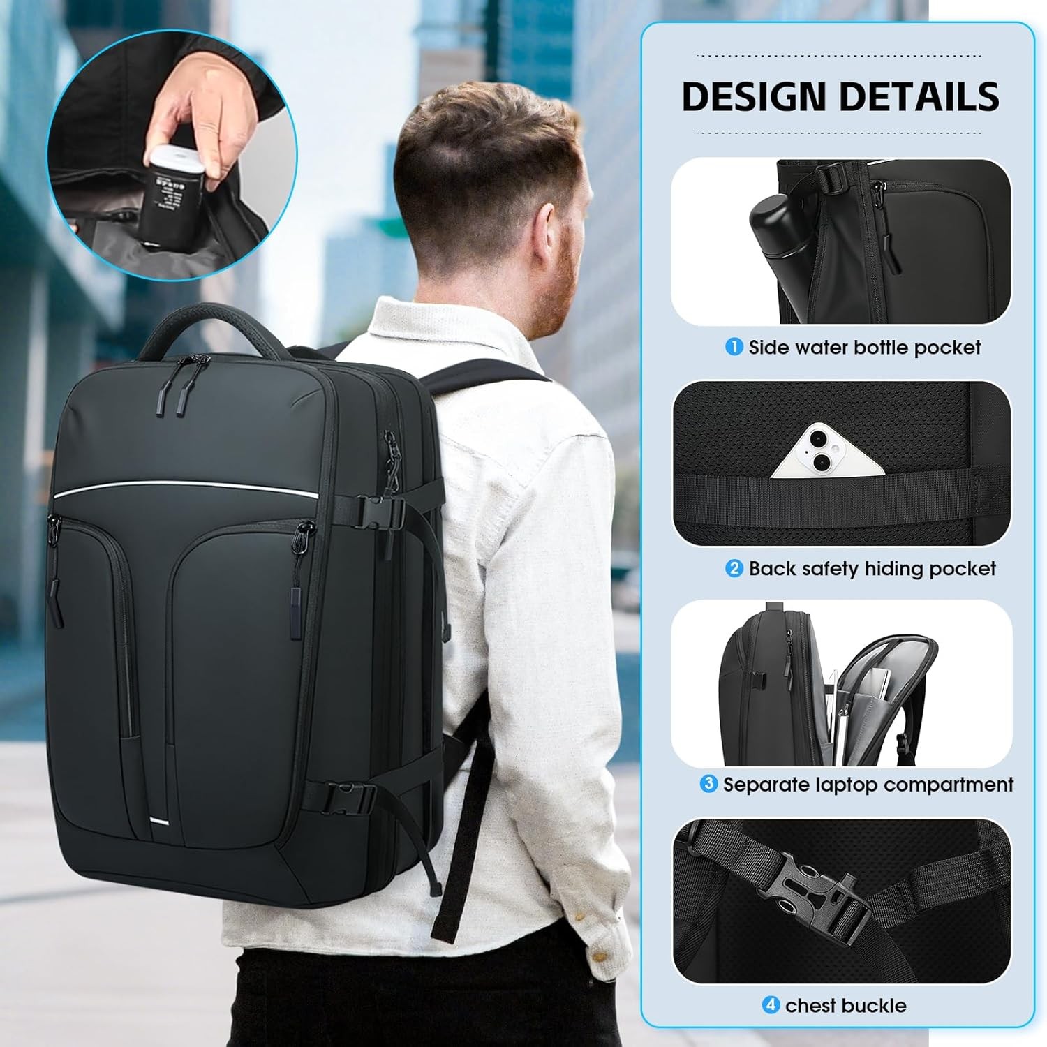 Vacuum Compression Backpack for Travel, 47L Expandable Backpack with Pump, 17 in