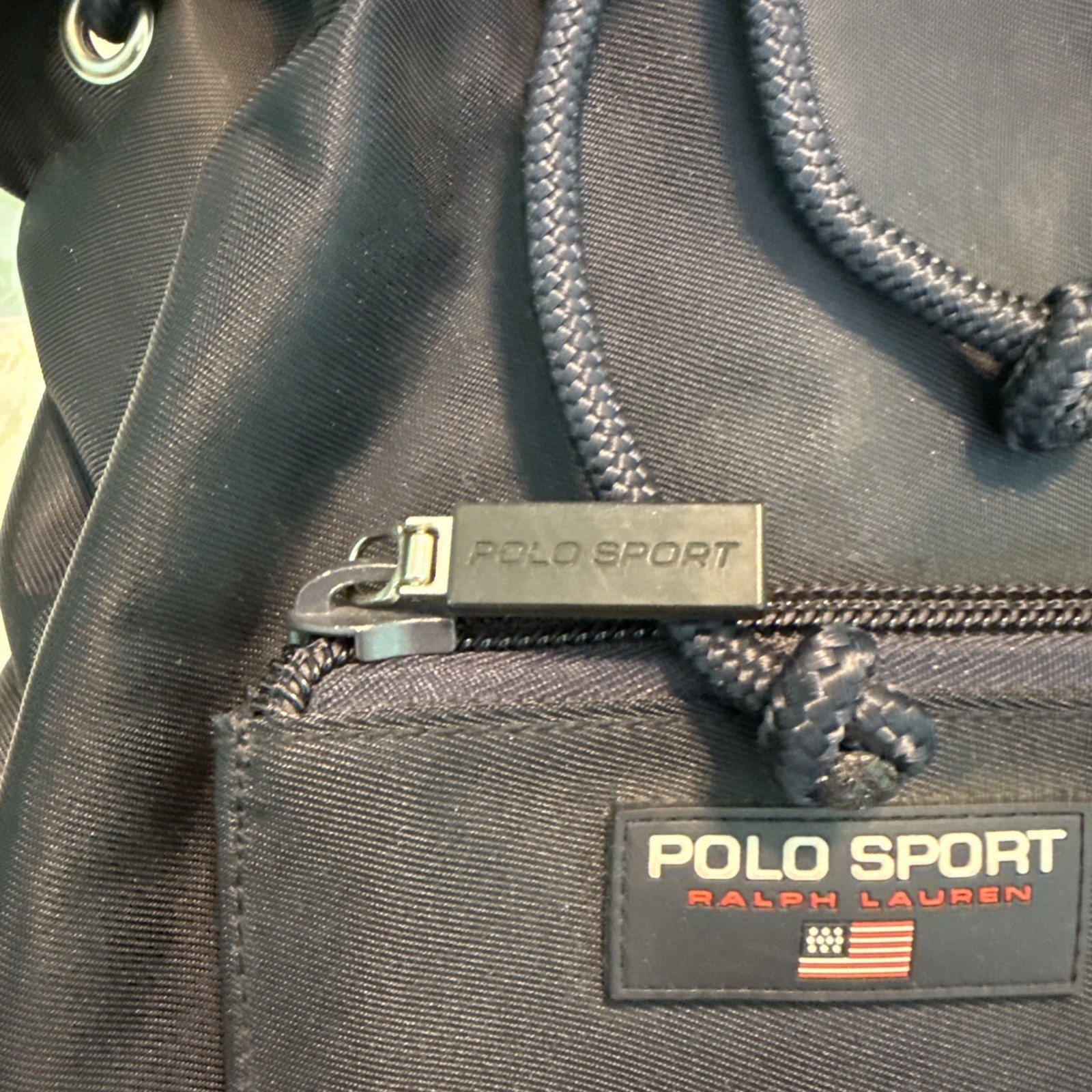 Vtg 90s Polo Sport Ralph Lauren Bucket Bag Drawstring Closure EUC Navy