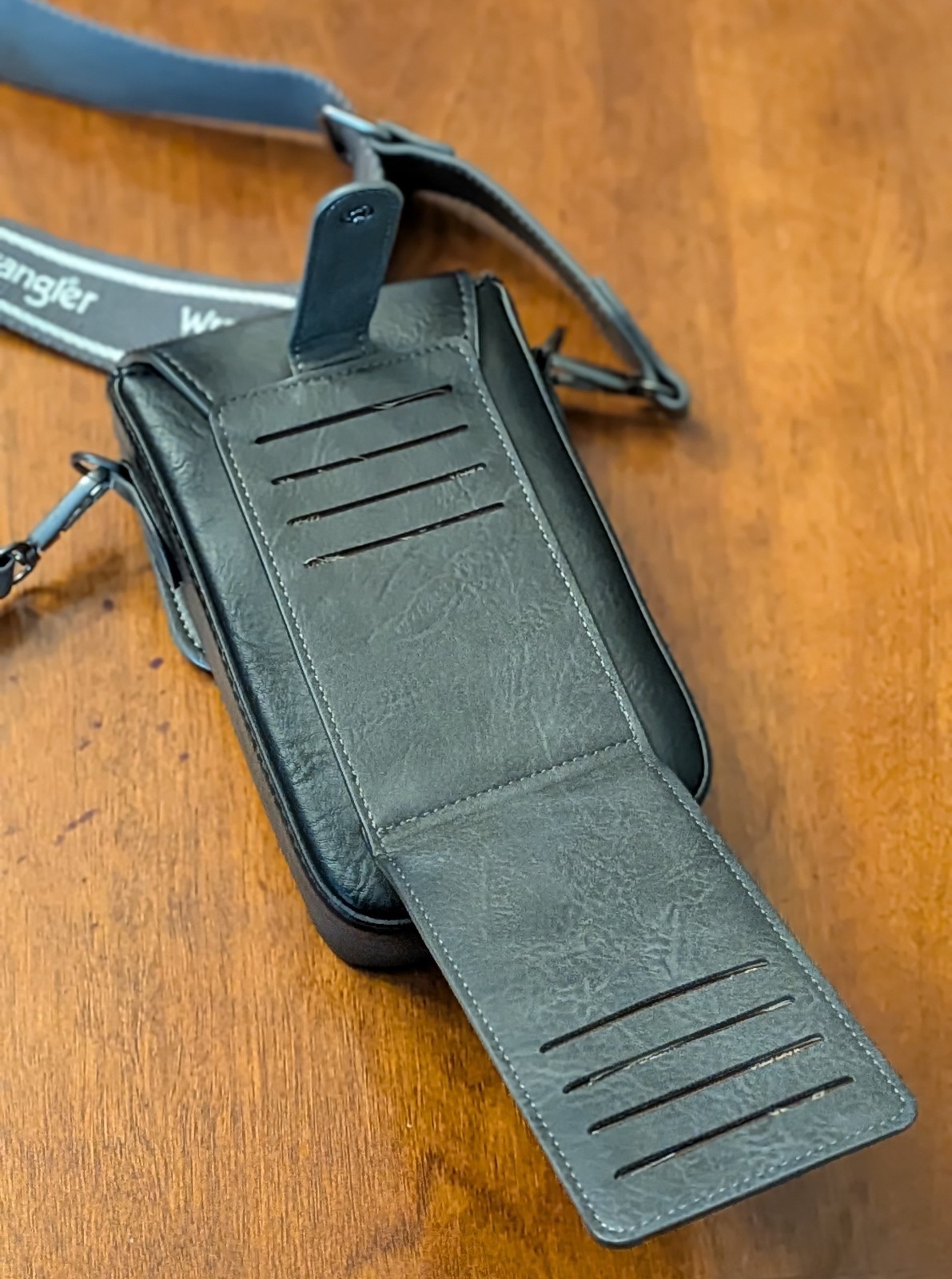 Wrangler Black Crossbody Bag, Zip & Snap Closure, Adjustable Strap, Pocket, Card
