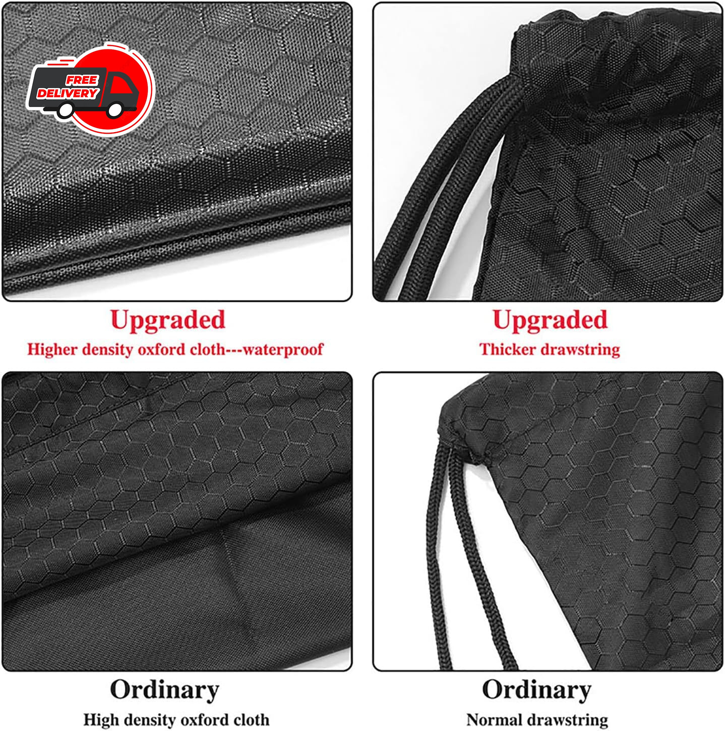 Drawstring Backpack Bag, Waterproof Draw String Back Sack with Zip Pocket, Gym D