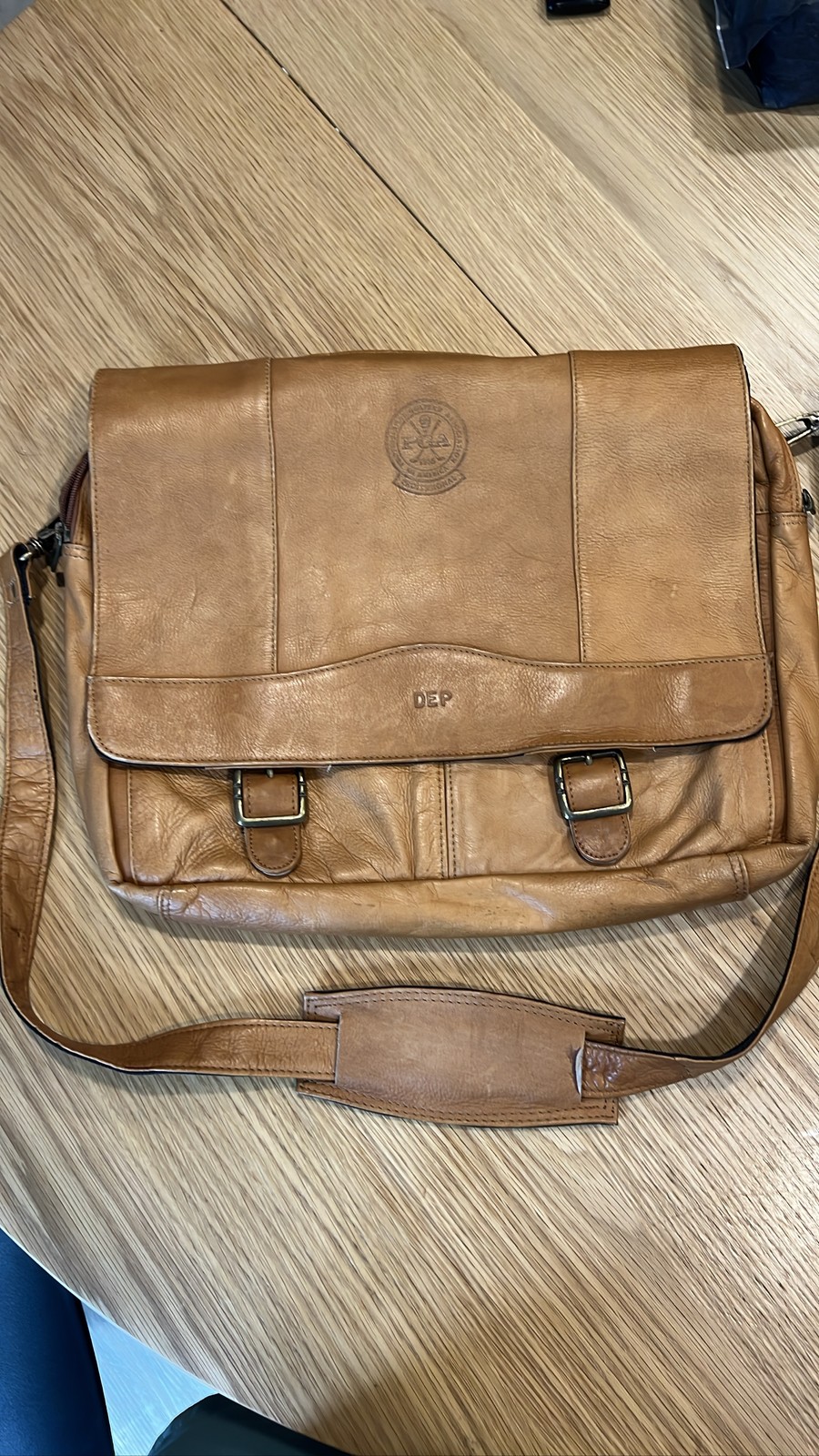 PGA Professional Leather Messenger Bag Tan Shoulder Laptop Briefcase