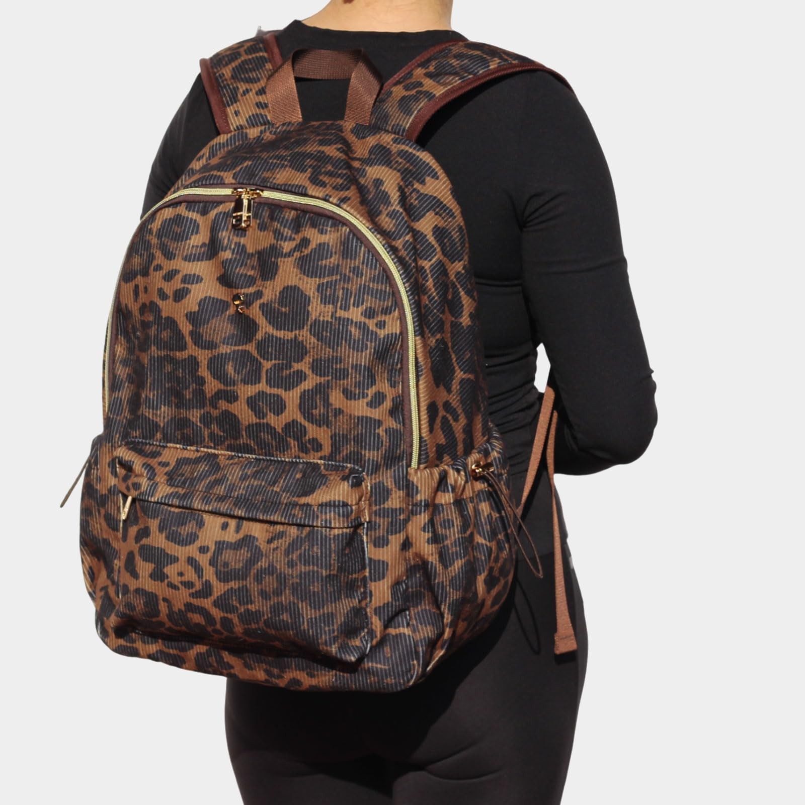 Corduroy Backpack Lightweight 17 Inch Laptop Bag Casual Leopard Print Women
