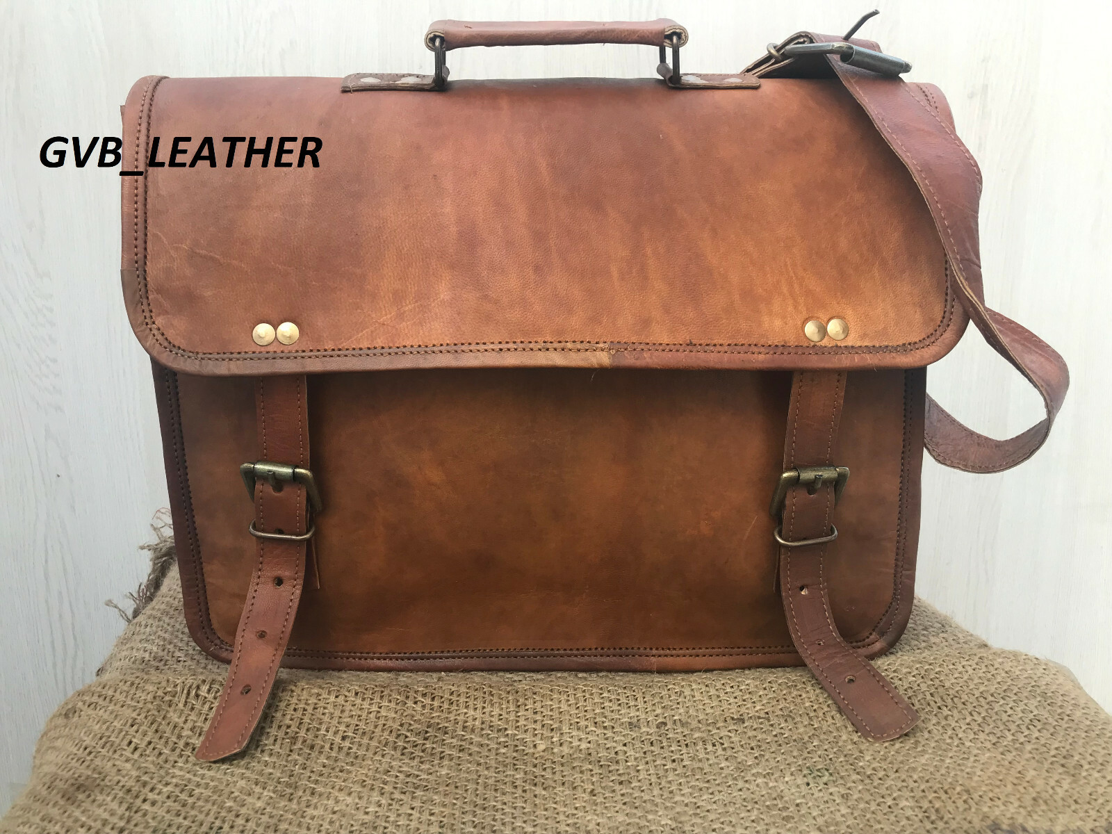 Vintage Camel Leather Men’s Case Shoulder Bag Messenger Documents Laptop Case