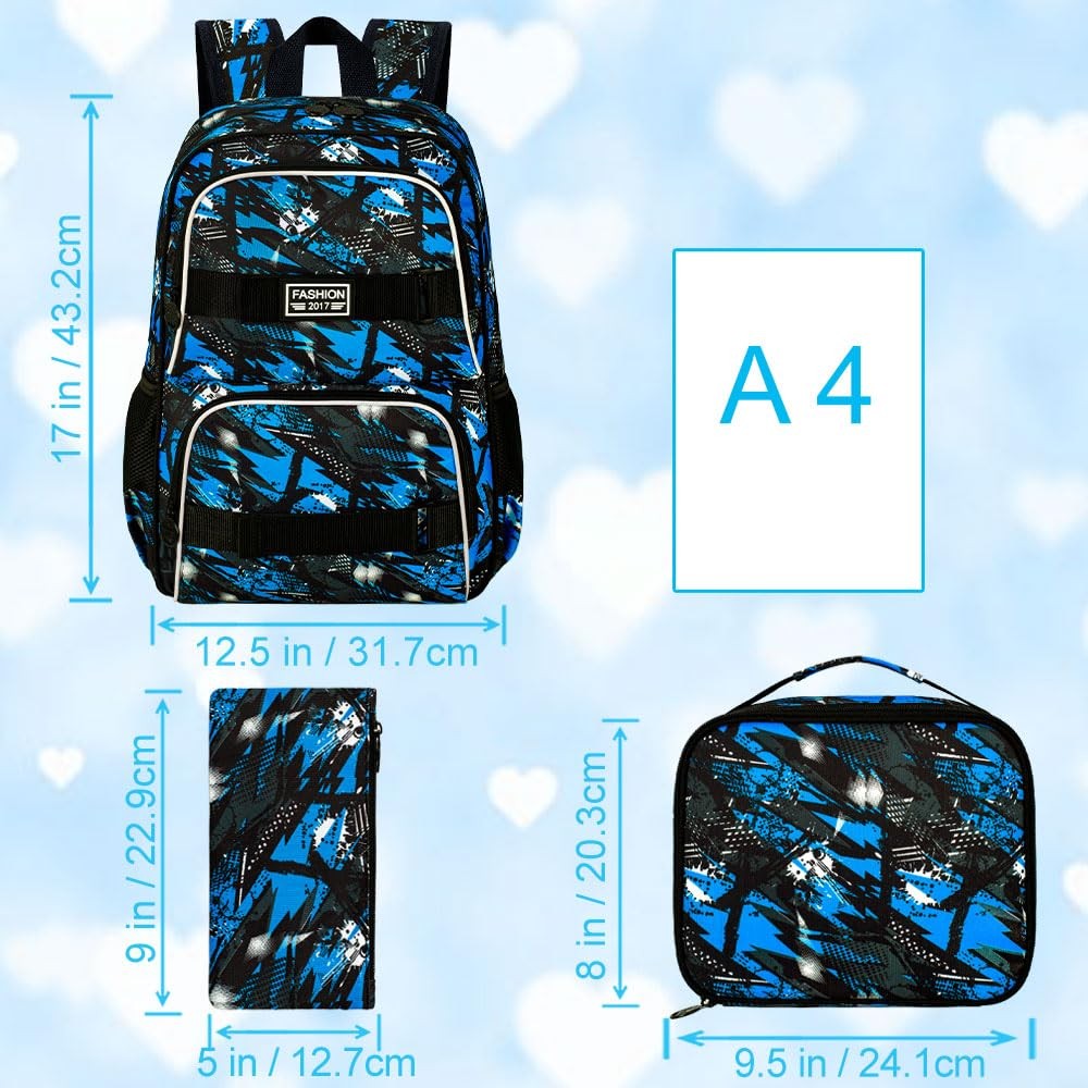 17 Inches Boys Backpack, 3Pcs School Bookbag Set for Teens College Students, …