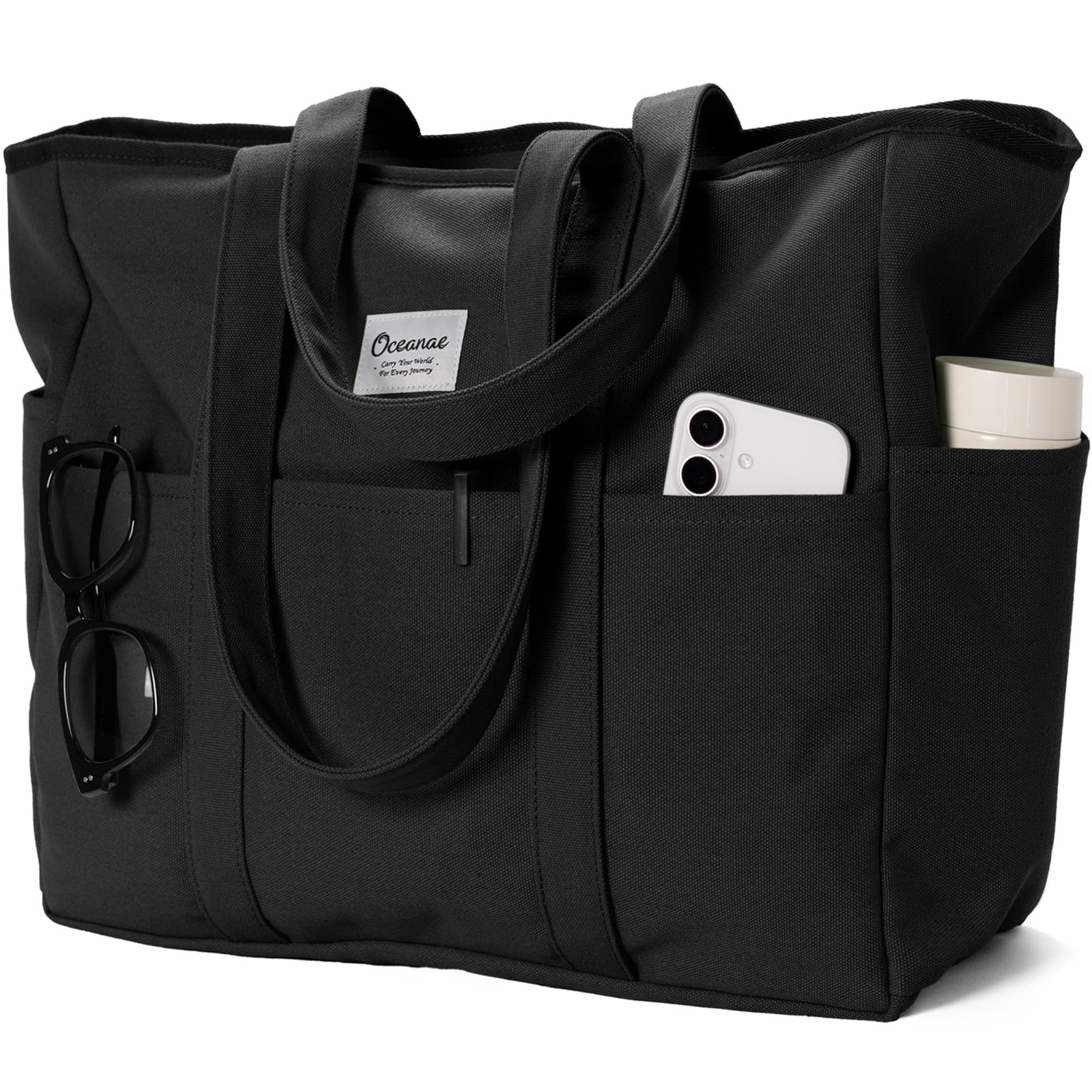 Oceanae Extra Large Canvas Tote with Zipper for Women X-Large, Matte Black