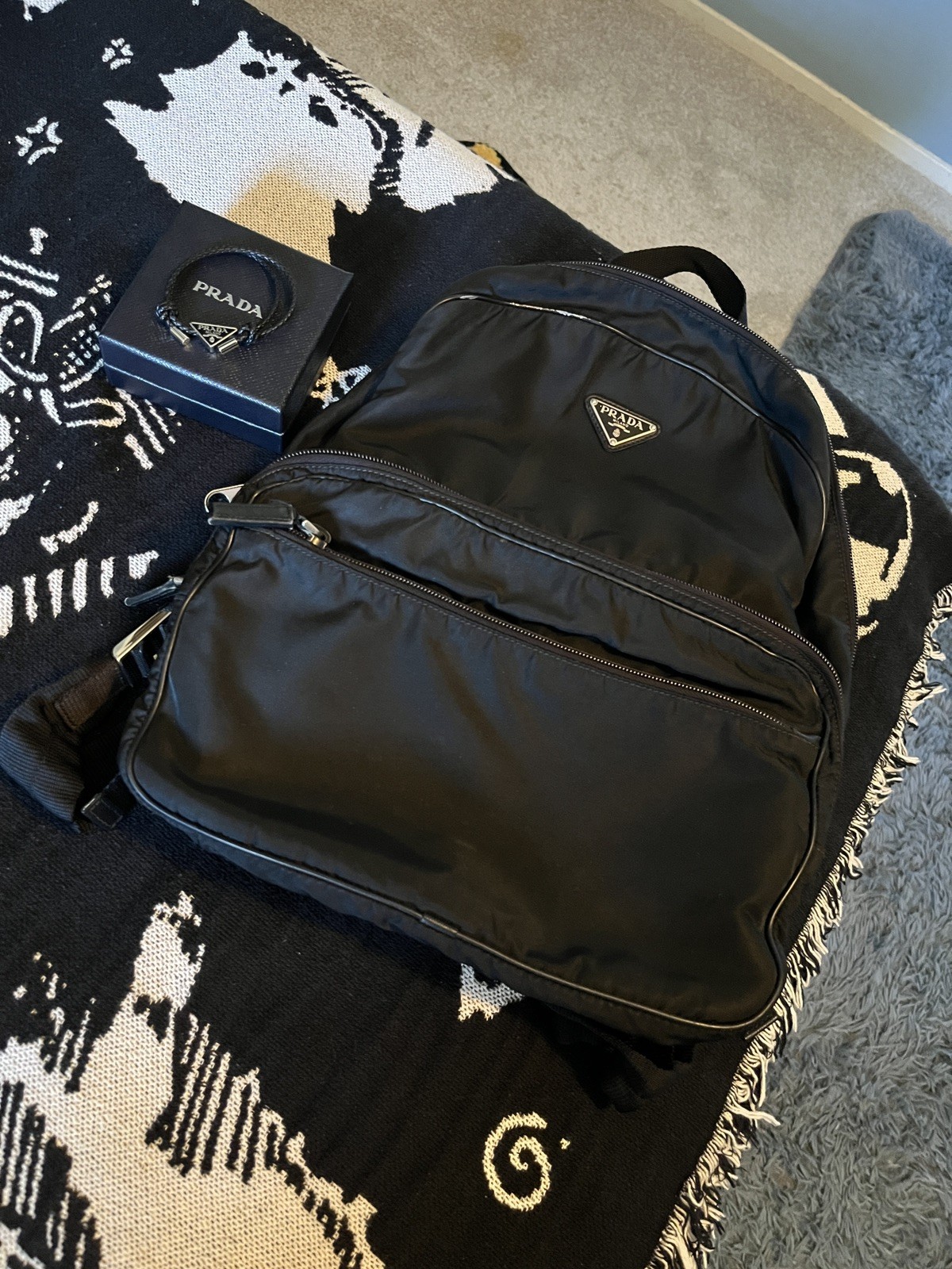Prada Black Nylon Tessuto Logo Backpack Bag