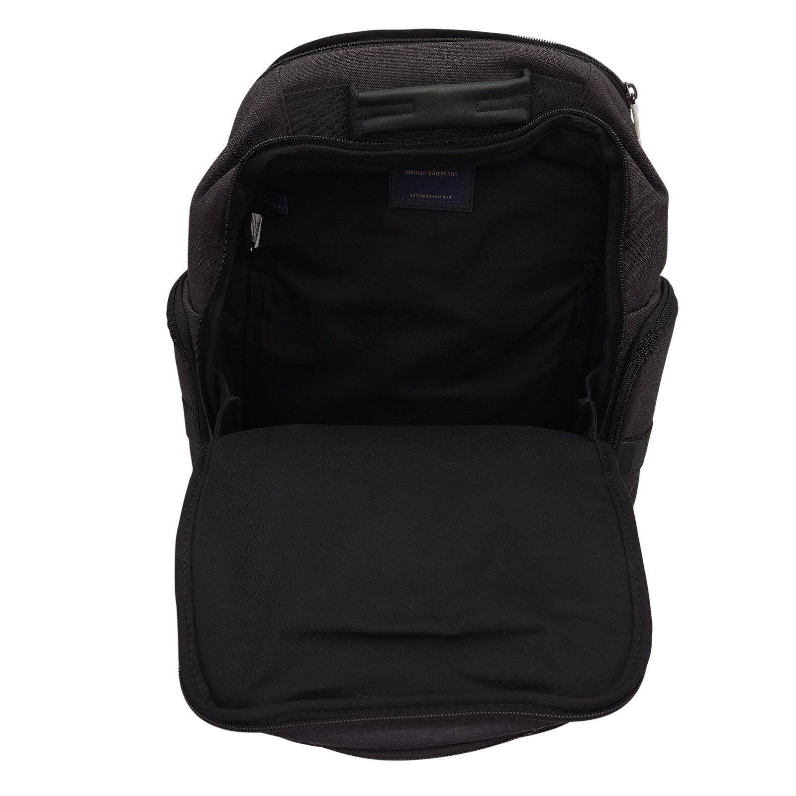 Brooks Brothers Grant Black Canvas Backpack Plaid Lined Multi-Pocket Travel Bag