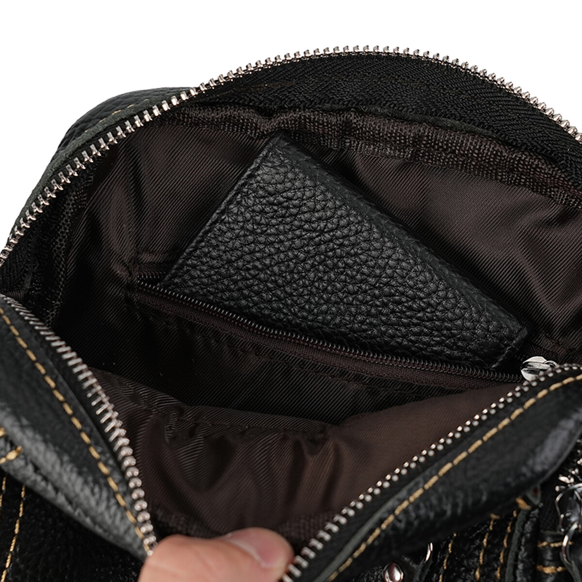 Mens Genuine Leather Mini Messenger Cross Body Handbag Shoulder Bag Large Purse