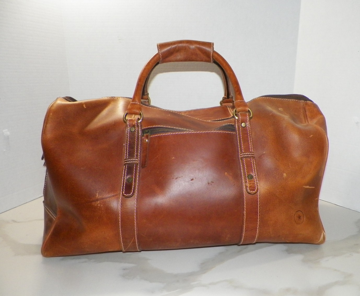 AARON LEATHER GOODS ZIP TOP DUFFLE BAG 20″